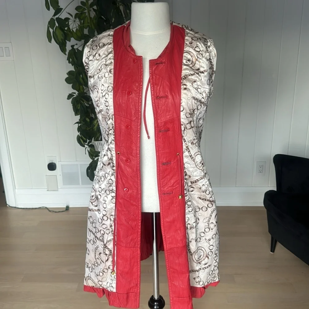 Vintage GENUINE Soft Coral Red Leather SCHAFSTALL Germany Parka Coat size 38 - Picture 6 of 16